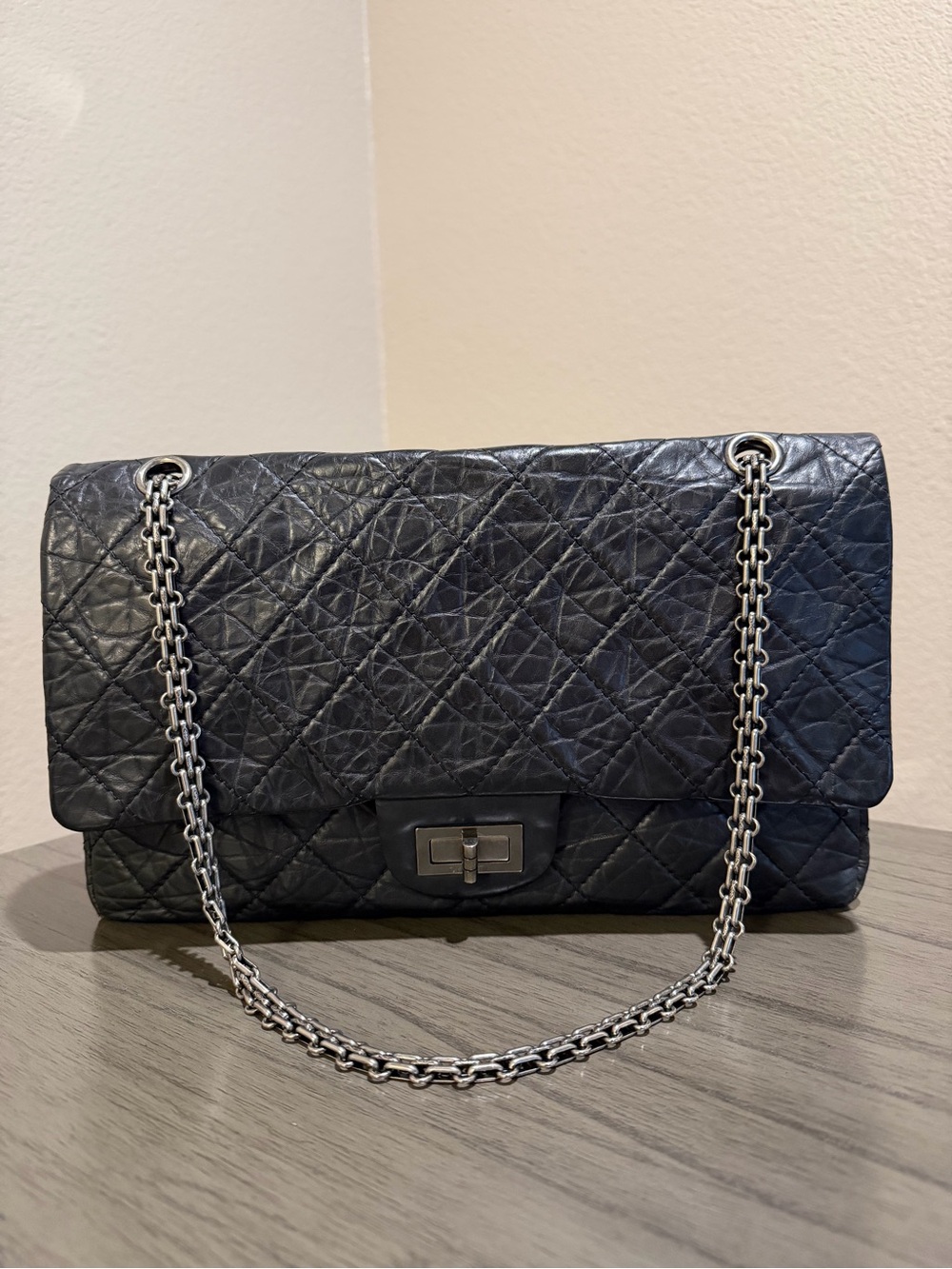 Chanel Reissue 2.55 Quilted Black Calfskin Leather Chain Shoulder/Crossbody Bag